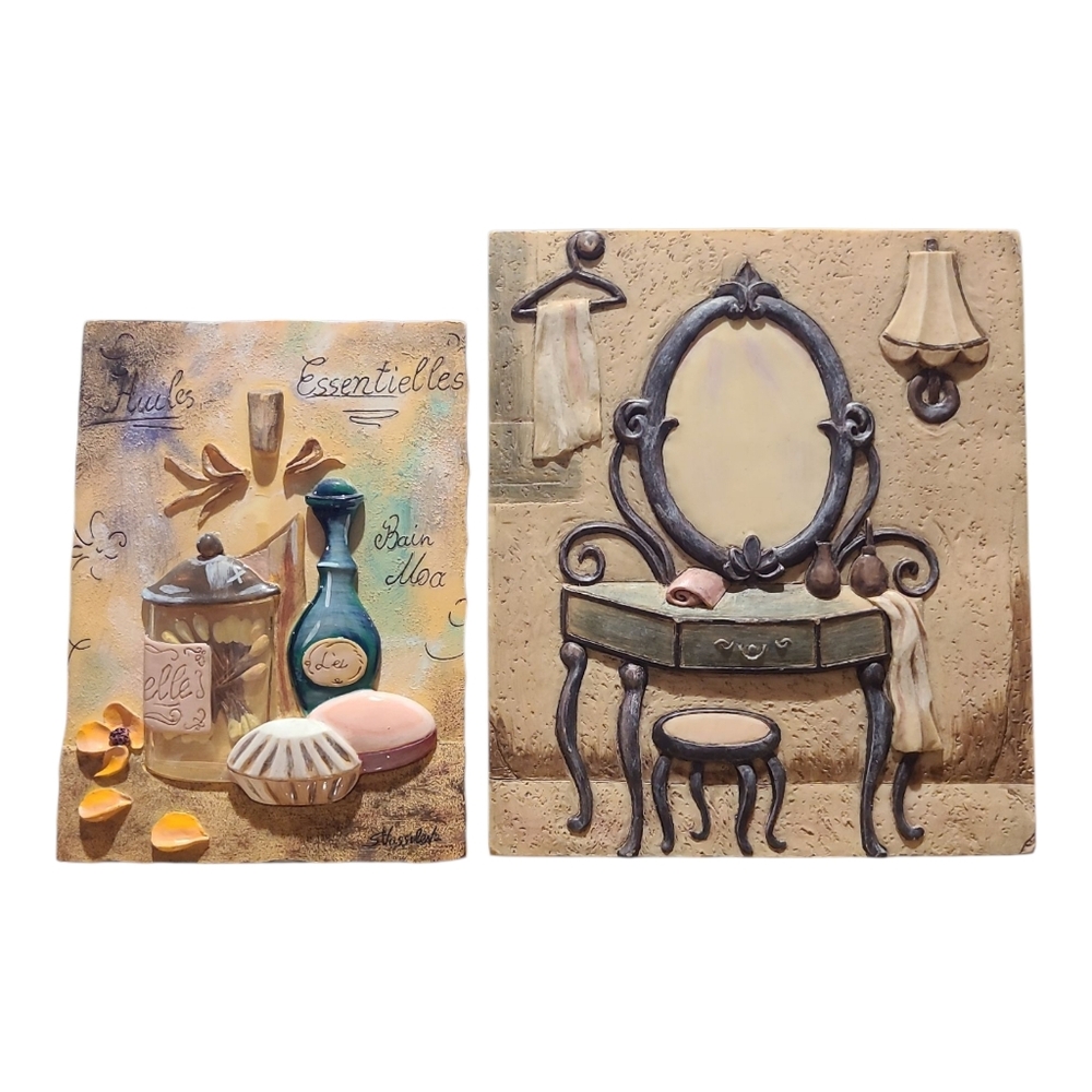 2 Silvia Vassileva Raised Relief Art Tiles Wall Or Shelf Dressing/Bathroom Decor